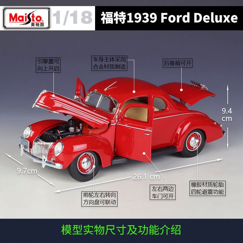 MAISTO 1/18 Ford Deluxe 1939 Classic Car Model