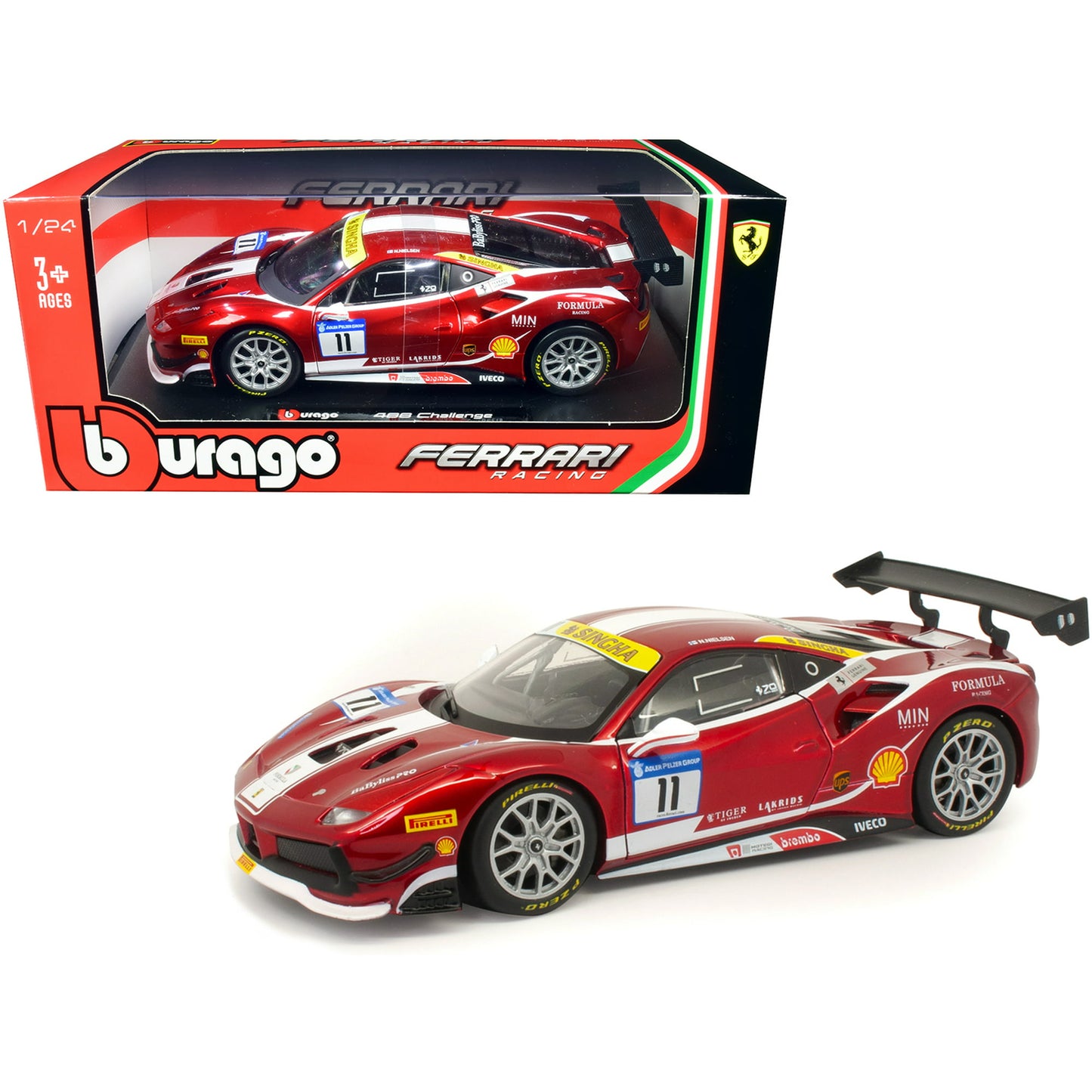 Bburago 1/24 Ferrari 488 458 F355 Challenge FXXK Racing Car Modern Car Model