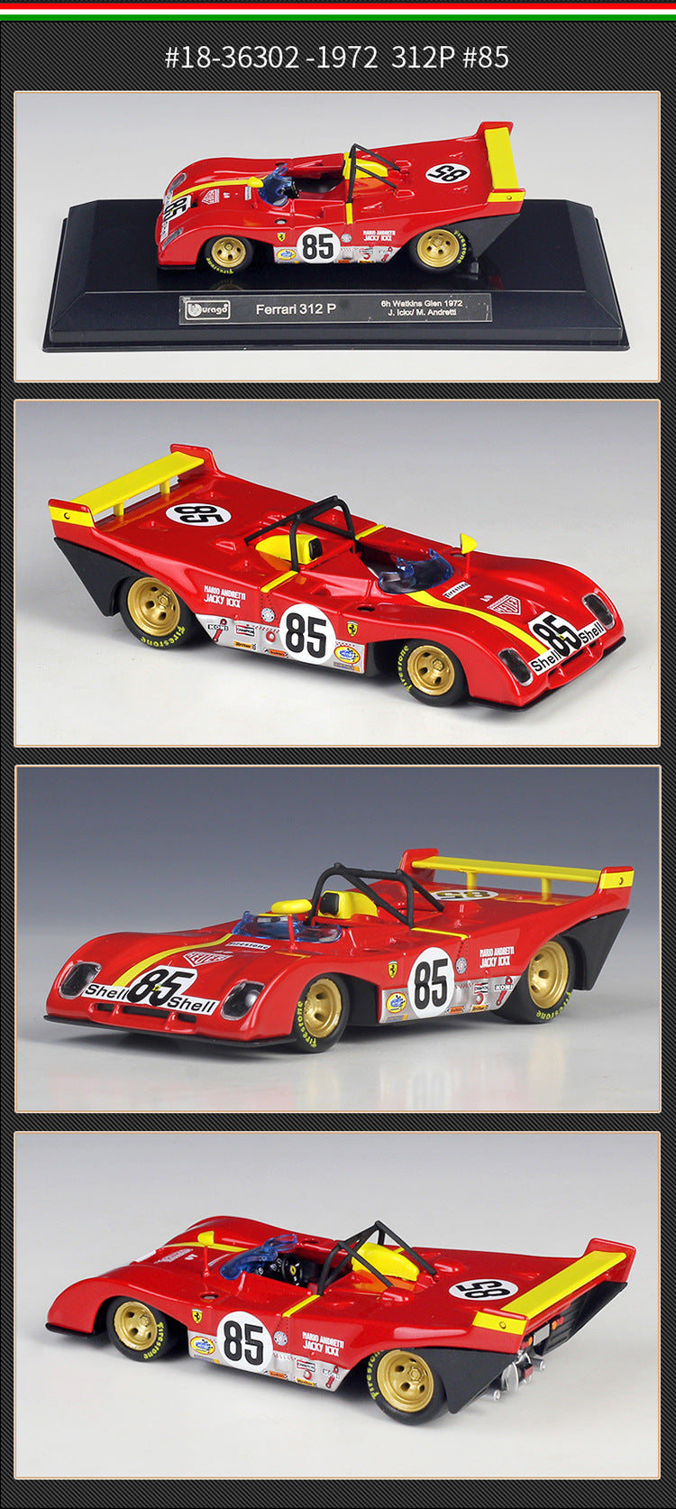 Bburago 1/43 Ferrari Racing Car with acrylic display case Modern Car Model