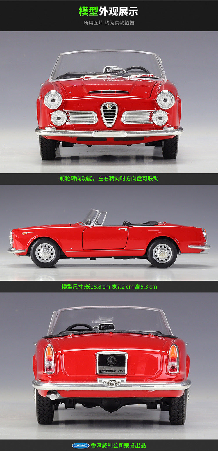 WELLY 1/24 Alfa Romeo 2600 Spider 1960 Convertible Classic Car Model